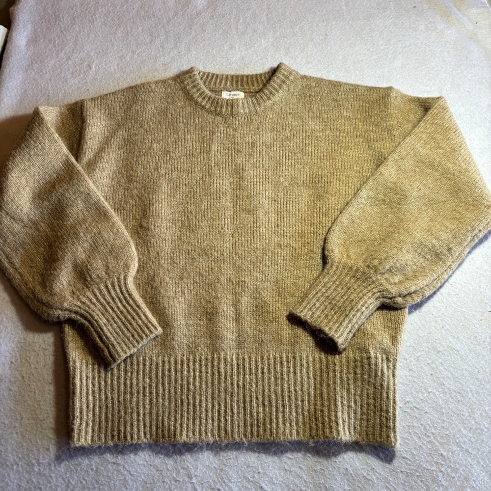 Garance Paris Women Beige Knit Sweater‎ M L Balloon Sleeve Crew Neck Wool Blend